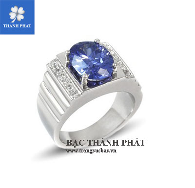 Nhẫn bạc nam mặt đá màu xanh NA136.